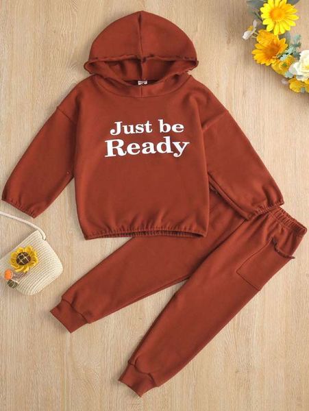 

toddler girls slogan graphic lettuce trim hoodie & sweatpants she, White