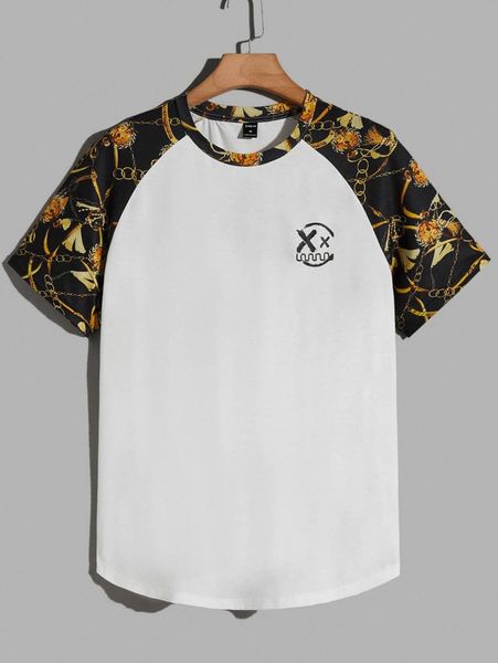 

men cartoon face & chain print raglan sleeve tee z84u#, White;black