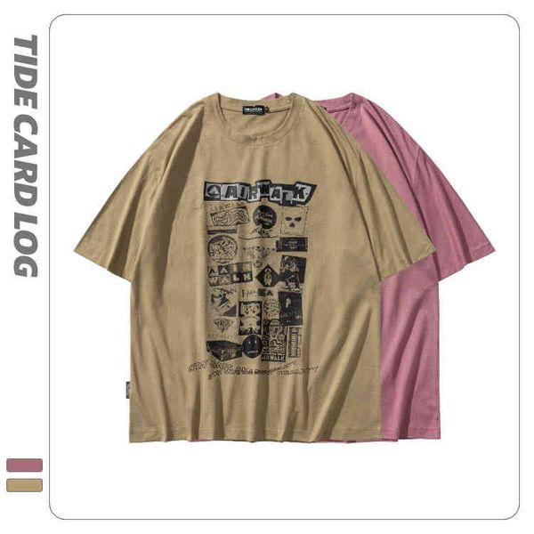 

2022tide card log spring and summer new map printing short round neck half sleeve fashion brand t-shirt, White;black