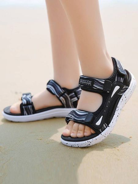 

boys patch decor sports sandals she01, Black;red
