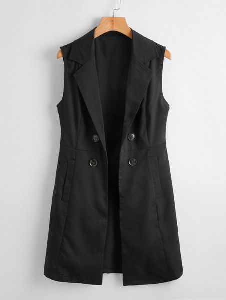 

double button lapel neck vest blazer z06i#, White