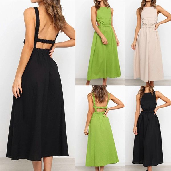 

women's clothing casual dresses spaghetti strap summer dress 2022 new slip black backless maxi vintage elegant woman party princess dre, Black;gray