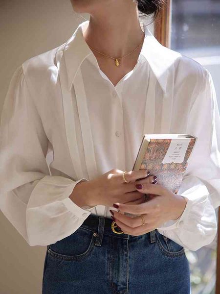 

fashion pleated design shirt women's spring and autumn pointed collar long sleeve temperament summer condole belt vest shaft knitting h, White