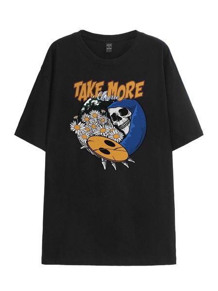 

x studio chunk skull & letter graphic drop shoulder tee s9yi#, White