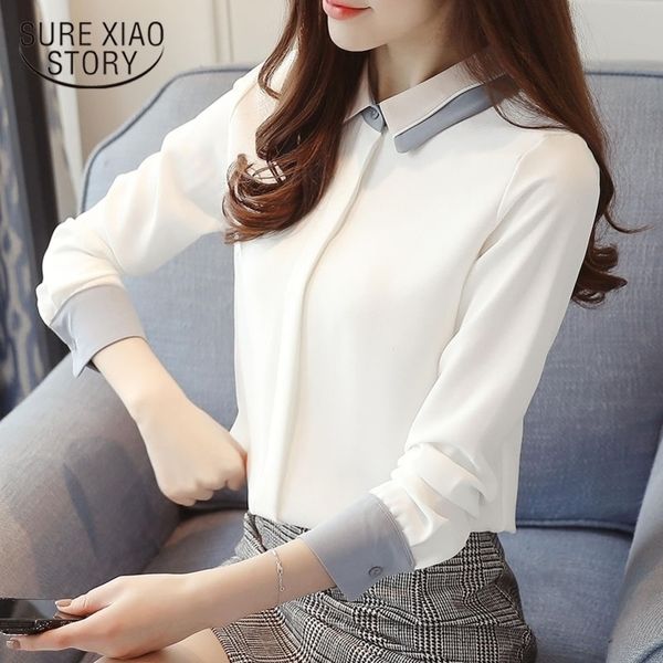 

new spring chiffon female blouses women fashion casual long sleeved blouses elegant slim full women shirts d471 30 y200828, White