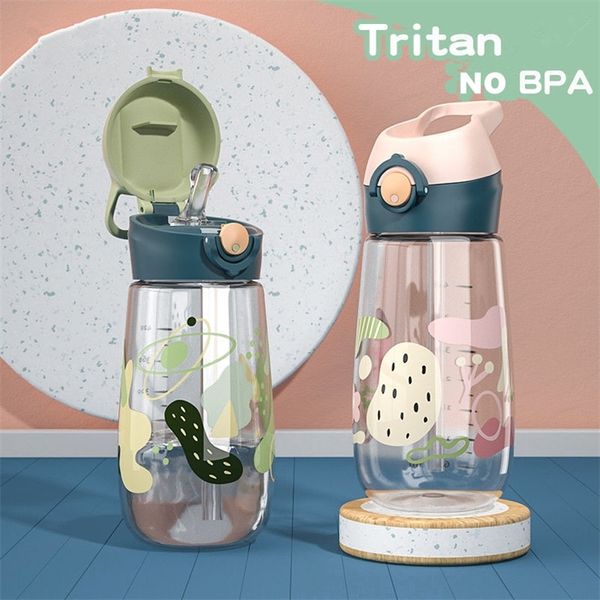 Bambini carini da 450 ml che bevono bottiglia d'acqua per bambini con tazza da scuola portatile in plastica con cannuccia sana e senza BPA 220509