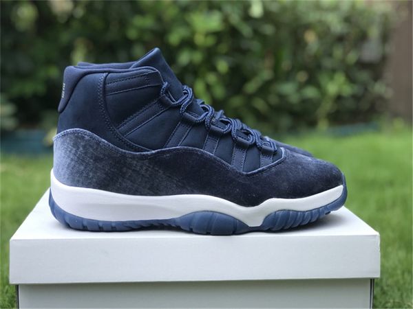 

2022 authentic 11 velvet wmns midnight navy shoes ar0715-441 11s suede metallic silver white sports sneakers outdoor with original box