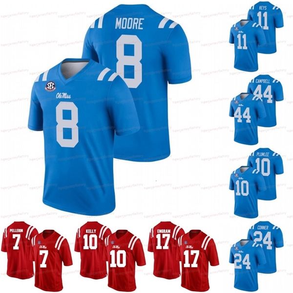 CEOA3740 Custom Ole Miss Rebels Jersey de futebol da faculdade Blue Elijah Moore Matt Corral Evan Engram Eli Manning Laquon John Rhys Plumlee Treadwell Mike