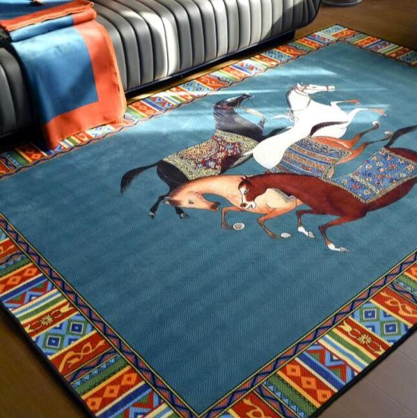 Carpets Luxurnury étnico quadro de carpete impressão de cavalo esculpido bagueiro de veludo espesso laranja laranja de cabeceira de cabeceira de cabeceira de cabeceira