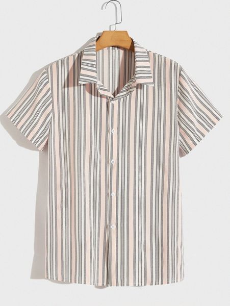 

romwe guys striped button front shirt t3gl#, White;black