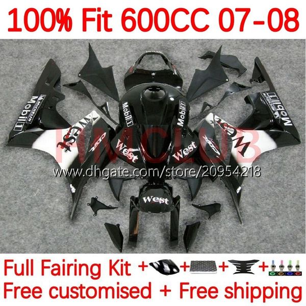 Bodywork OEM para Honda CBr 600F5 600 RR CC F5 07-08 Corpo 145No.10 CBR-600 CBR600 RR CBR600RR 07 08 CBR600F5 CBR 600RR 600CC 2007 2008 Fans de mofo preto preto