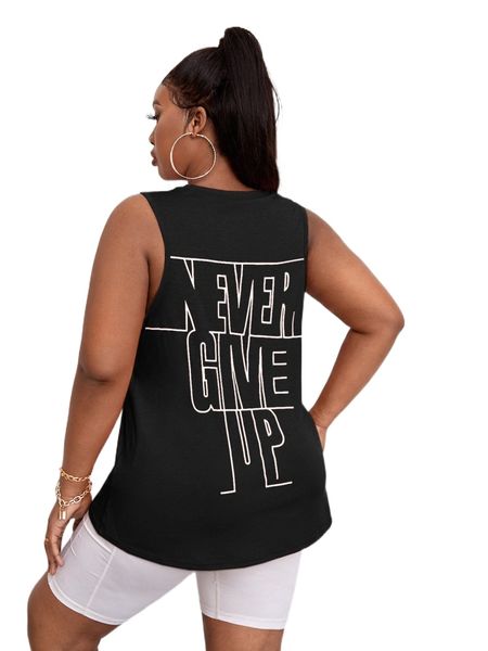 

plus softness slogan graphic sports tank k1jf#, Black