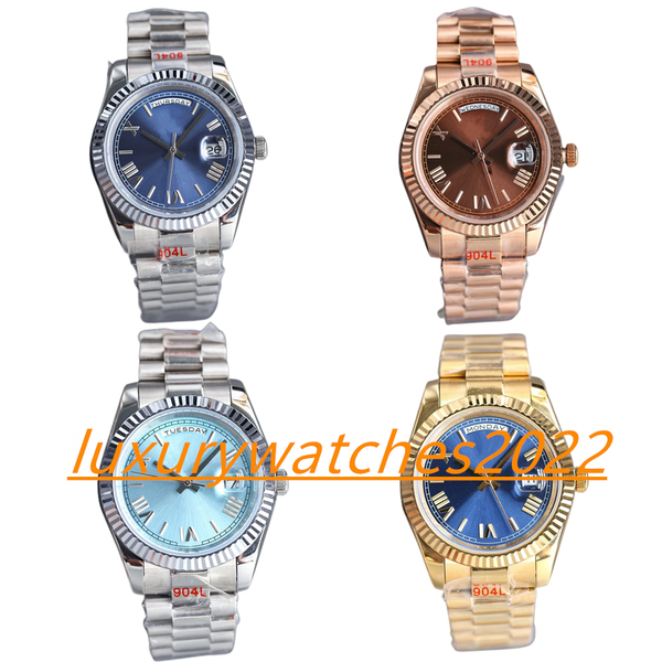

17 styles classic mens watch roman dial 41mm automatic mechanical fluted bezel stainless steel case watchband sapphire crystal glass mens wr, Slivery;brown