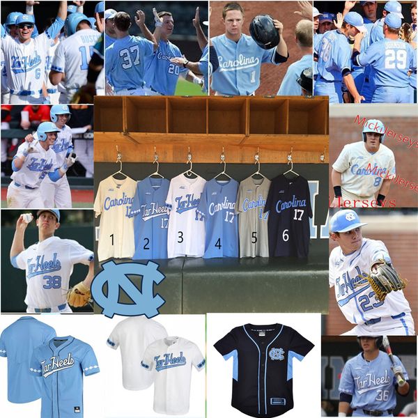 2022 NCAA Custom UNC North Carolina Tar Heels Сшитая бейсбольная майка 8 Патрик Альварес Уилл Стюарт 14 Джастин Шестовицкий 16 Кейси Кук 17 Джо Яконски Брэндон Эйке