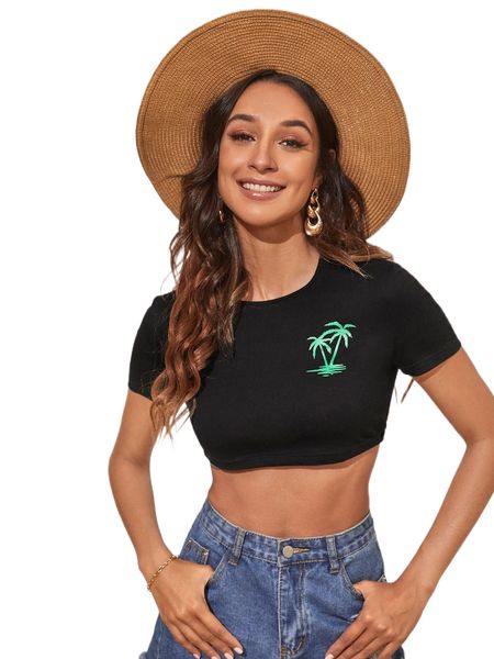 

plants print cut out back crop tee k41q#, White