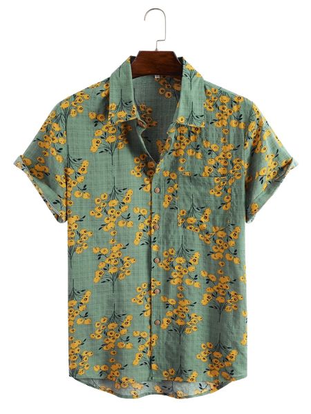 

men floral print shirt 05f6#, White;black