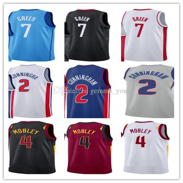 

printed man 2021 draft pick basketball jerseys 2 cade cunningham 7 jalen green 4 evan mobley blue white gray red black heat pressed shirt