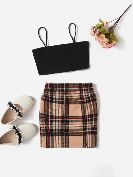 

toddler girls cami and plaid skirt set she, White