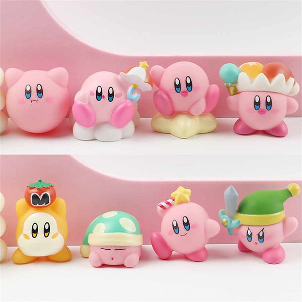 8pcs Kirby Anime Figure Pink Devil Modello di bambola in PVC Ornamenti Kawaii Collezionismo Giocattoli per bambini Decorazione torta Regali di compleanno