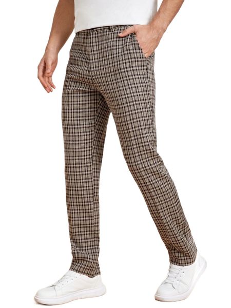 

men plaid tailored pants f6nl#, Black