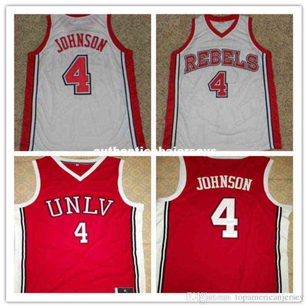 Designer-Basketball-Trikots, günstig, Designer #4 LARRY JOHNSON UNLV RUNNIN REBELS Retro Throwbacks College-Trikot. Passen Sie jede Größe, Nummer und Spielernamen an