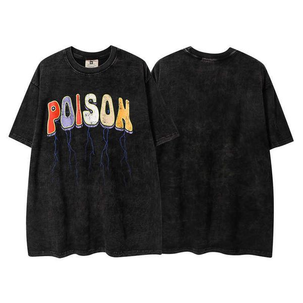 

22ss spring summer usa cotton tee print washed vintage short sleeve mens tshirt women casual t shirts, Black;brown
