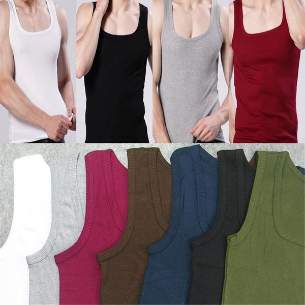 

mens square neck slim vest casual tank with material cotton blended comfortable breathable 8 colors, White;black