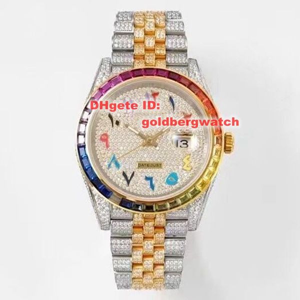 

luxury gs factory gold fashion mens watch 1263341-0018 color square ice out full diamond strap sapphire glass 41mm brand new 3235 automatic, Slivery;brown
