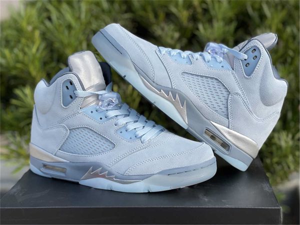 

authentic 5 high og wmns bluebird basketball shoes men p blue football grey metallic silver white dd9336-400 sports sneakers with box