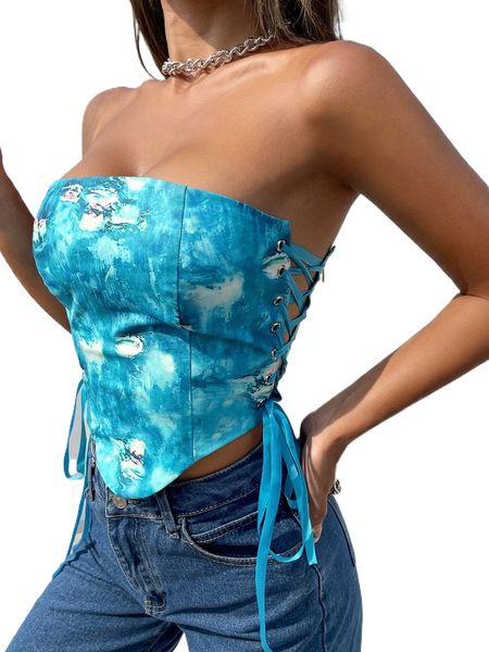 

t.ie d.ye l.ace u.p hanky hem tube t.op b8pg#, White