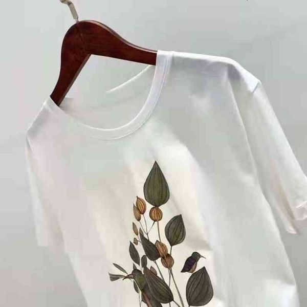 

women's t-shirt spring summer simple yellow fruit and bird print comfortable breathable cotton short sleeve round neck casual t-shirt w, White