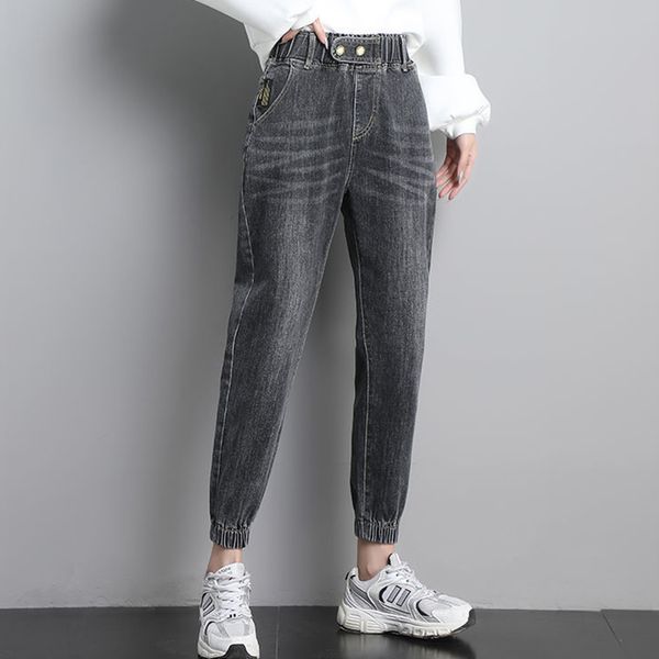 Spring Autumn Stretch Jeans reto Mulheres mansas da cintura harém calça jeans elástica calça calças coreanas calças coreanas