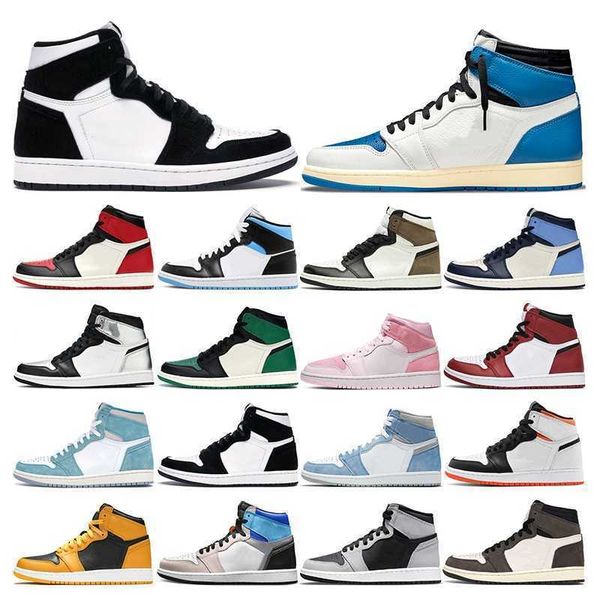 

jumpman 1 1s mens basketball shoes womens dark mocha hyper royal shadow 2.0 university blue bred patent turbo green men trainer sport, Black