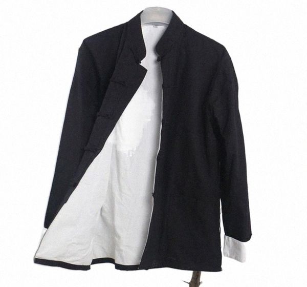 

men's jackets cotton solid casual reversible shirts autumn winter two side men long sleeve wu shu jacket coat j9fv#, Black;brown