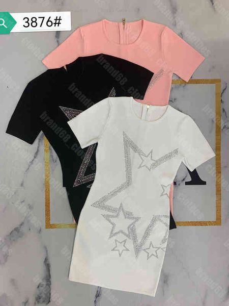 

22 summer womens midi dress shirts slim zip dresses diamond eur style designer sweater short sleeves stretch casual clothing dresses aaa 25, Black;gray