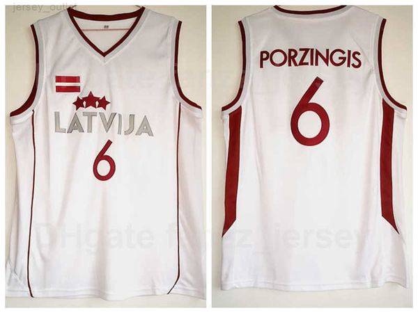 

latvija moive 6 kristaps porzingis jerseys men basketball team color white stitched and sewing breathable pure cotton sports university on s, Black