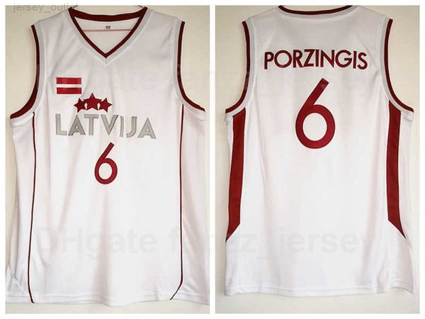 Latvija Moive 6 Kristaps Porzingis Trikots Männer Basketball Team Farbe Weiß genäht und genäht atmungsaktiv reine Baumwolle Sport Universität Hohe Qualität im Angebot