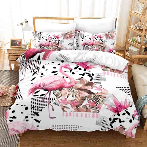 Conjunto de cama de flamingo rosa solteiro solteiro e rainha completa rei tamanho flamingo cama Aldult Kid Duvetcover S impressão 3D 013