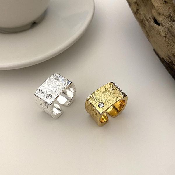 

cluster rings silver color simple geometric irregularly textured zircon wide ring for women trends creative adjustable party fine jewelry, Golden;silver