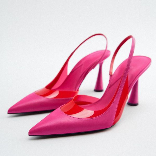 Отсуть обувь 2022 весна женская мода заостренная поездка на задний ход высокие каблуки Rose Red Stitching High Heable Muller Shoes wardress