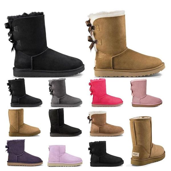 

new australia women girl classic snow boots ankle short bow fur boot for winter black chestnut women shoes size 5-10 fashion outdo283f