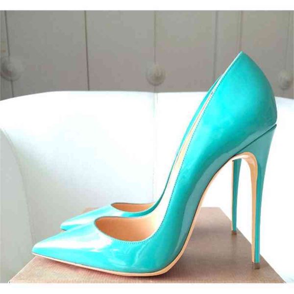

casual designer lady fashion women pumps turquoise patent leather point toe high heels shoes stiletto 12cm 10cm 8cm wu2r, Black