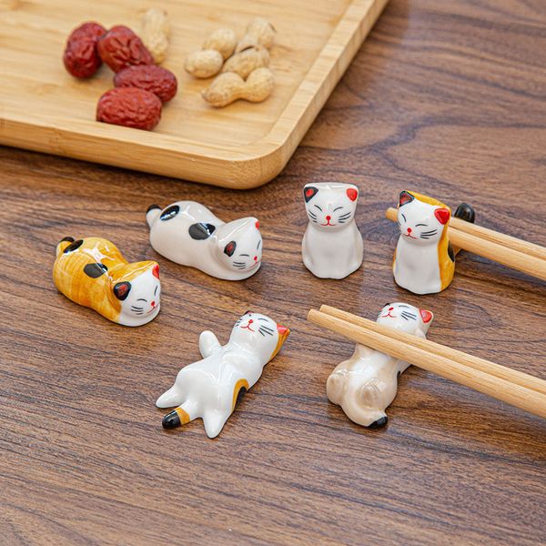 Cute Cat Supporto per bacchette in ceramica Stand fine Design Bacchette Rack Cuscino Cura Riposo Utensili per stoviglie da cucina in stile giapponese 20220513 D3