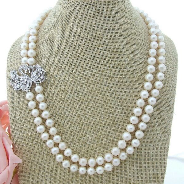 

white pearl necklace cz pendant 20&quot, Silver
