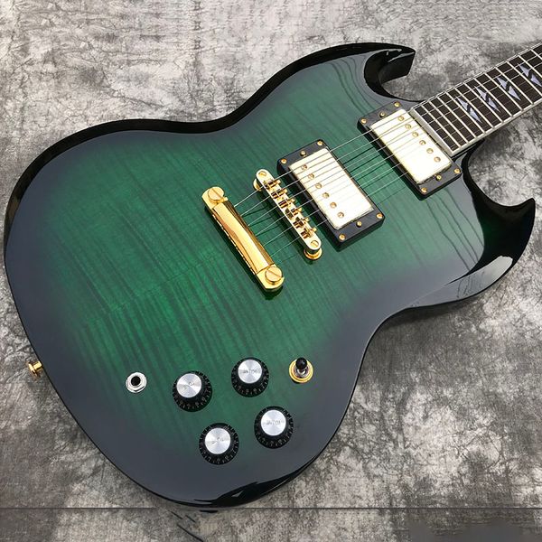 

chinese electric guitar g 400 flame maple green color gold hardware high quality