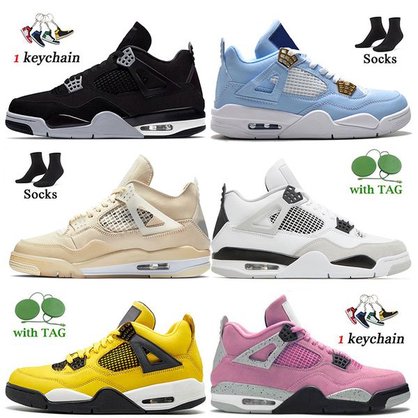 

high og basketball shoes fashion women men jumpman 4 university pink military blue red thunder 4s sneakers black cat canvas bred white oreo