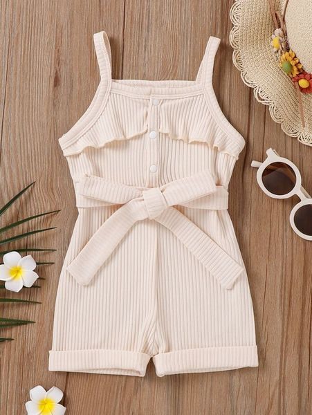 

toddler girls ruffle trim belted cami romper she, Blue