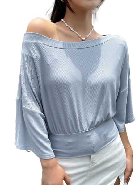 

dazy drop shoulder ribbed knit tee c3cz#, White