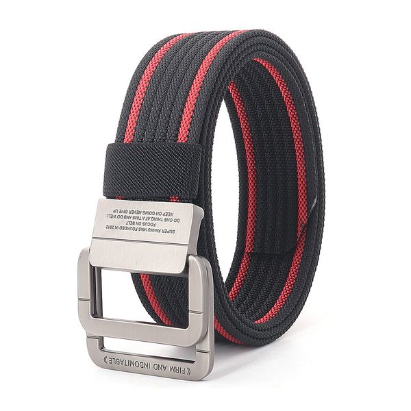 

classic tactical sports weave belt men designer double alloy buckle outdoor canvas belt for male, Black;brown