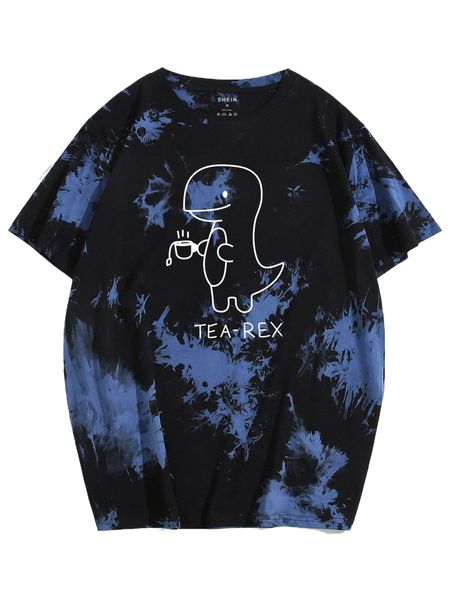 

men tie dye letter & cartoon graphic tee r5xv#, White;black